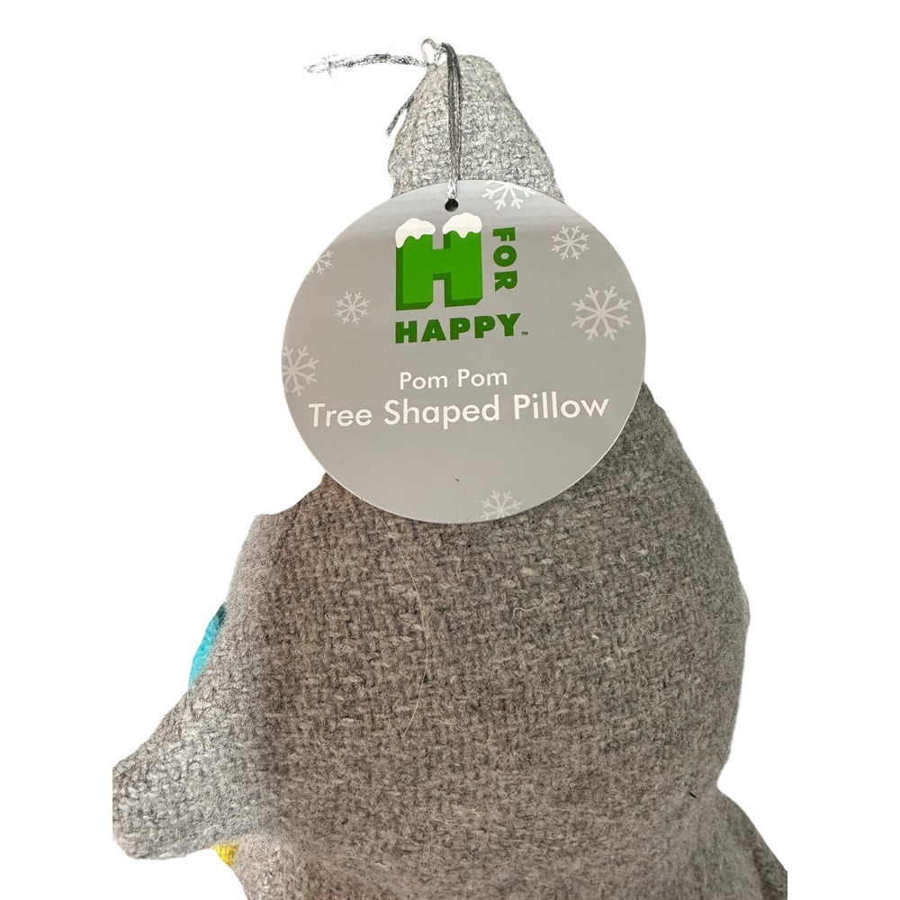 H for Happy Pom Pom Christmas Tree Throw Pillows Set of‎ 2 Gray Holiday Decor - Picture 3 of 5